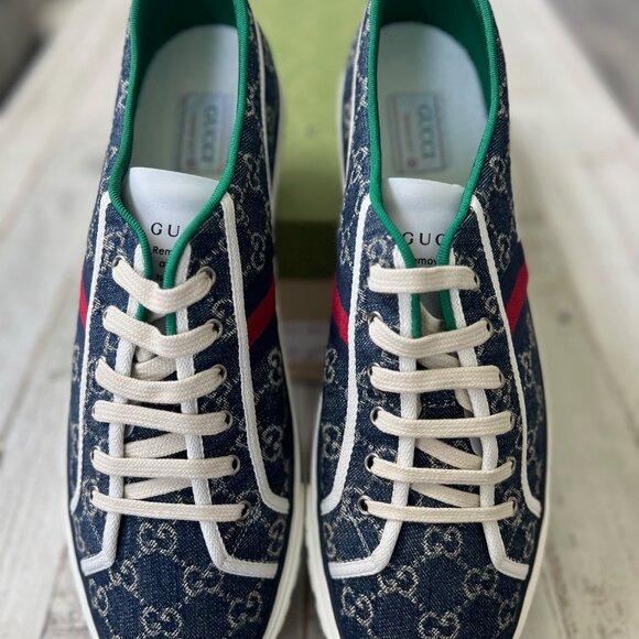 NEW GUCCI GG DENIM TRAINER SHOE BLUE TEA SIZE G15+ (16M) RETAIL $1,500 IN BOX - Picture 5 of 9
